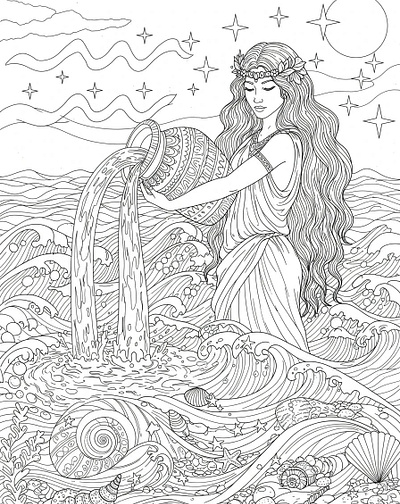 a woman pouring water from a jug into a sea