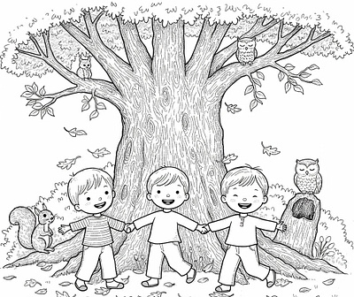 Three smiling boys hold hands