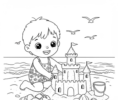 A coloring book style illustration of a happy child