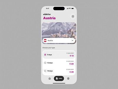 eSIM mobile app animation clean connectivity data plan digital esim fintech global roaming minimal mobile app mobile plan modern prototype secure payment smart sim telecom travel sim ui user friendly ux