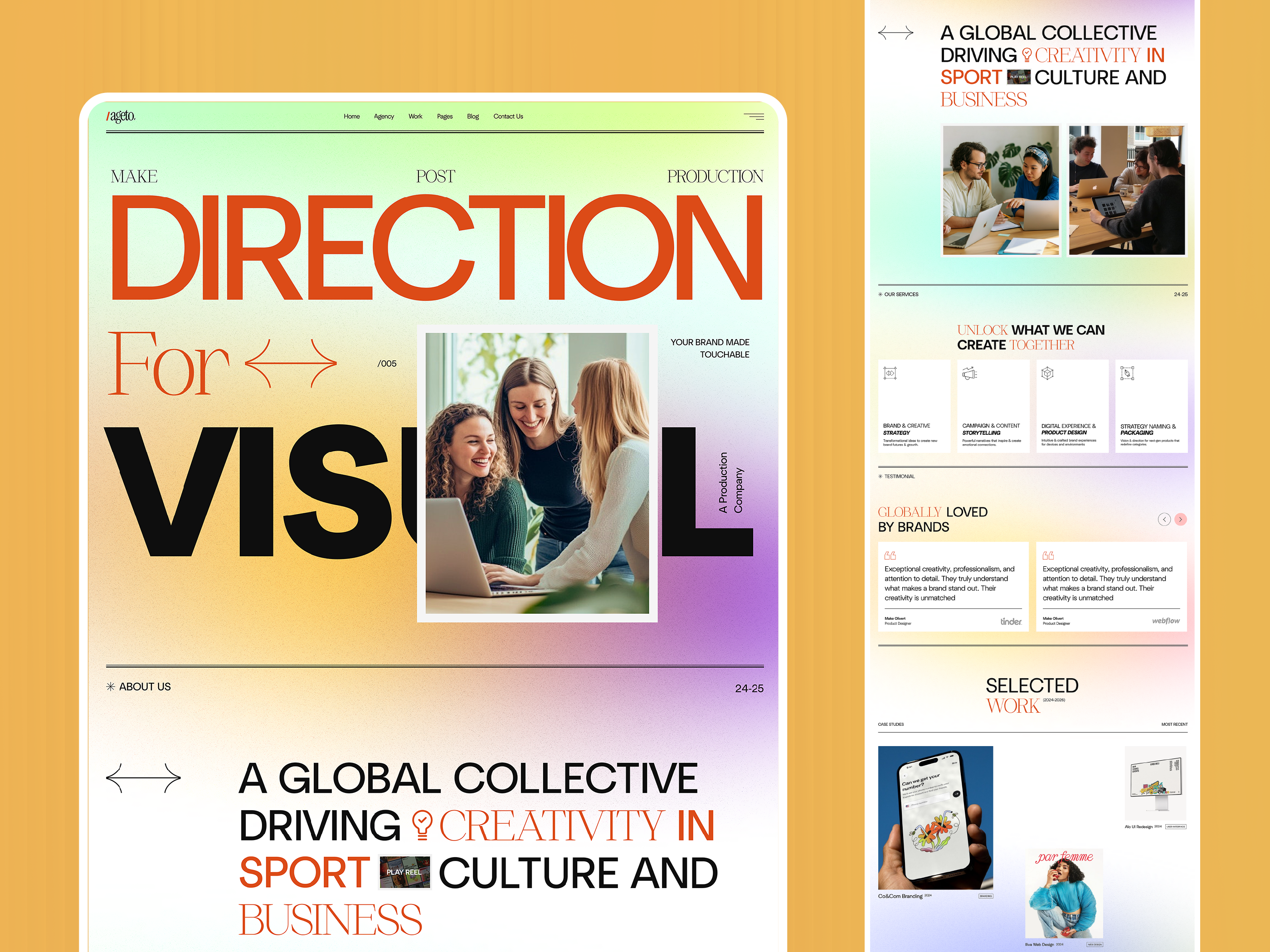 Ageto – Creative Agency Website UI agency website bold design colorfull ui creative agency creative ui creative website editorial design softcrafty ui uiux unique ui ux web design webflow design webflow template