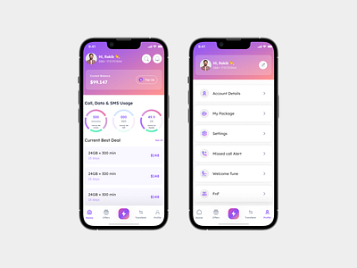 Telco Mobile App UI Design appinterface appredesign cleandesign dashboarddesign figmadesign gradientui iosappui minimalu mobileappdesign mobileux modernappdesign rakib rakib hassan telcoapp ui design uiuxdesign userinterface ux design uxfortelecom