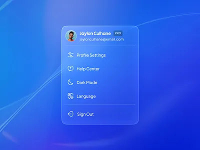 Liquid Glass Profile dropdown clean design dropdown menu futuristic design glassmorphism liquid glass minimal ui mobile ui modern interface neumorphism profile dropdown settings menu ui design user profile ux design web app ui