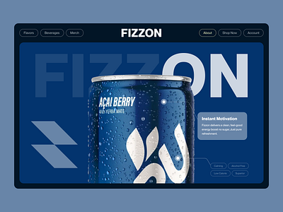 Fizzon - Bold Energy Drink Hero Section Design aggressive ui animation bold design bold font branding coca cola cold drinks brand energy drinks energy drinks brand energydrinks fizz framer mojo parallax effect pepsi product page design react typography ui webflow