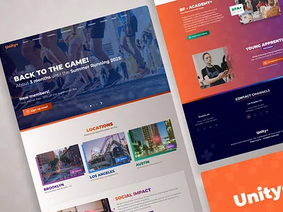 UI Concept · Unity+ brand branding color gradient green homepage logo navy orange purple rainbow styleguide ui ux web design