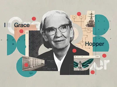 Grace Hopper art butterfly code collage computer computing digital art editorial feminism grace hopper history illustration magazine military moth navy tech technology