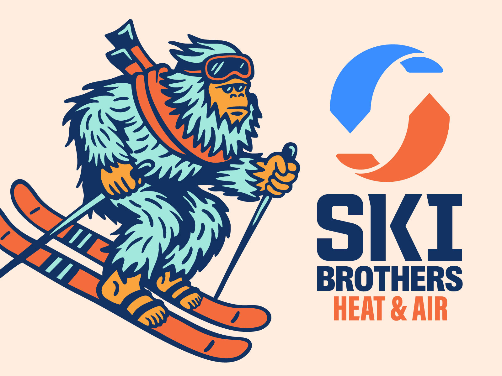 Example of Ski Brothers Heat and Air Yeti Mascot and Logo Refresh