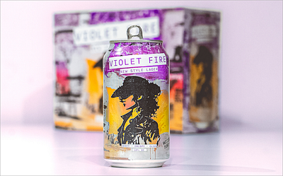 Violet Fire - Brand Design alternative beer can beverage design brand identity branding brewery collage design edgy illustration mixed media product design punk utah vibrant western