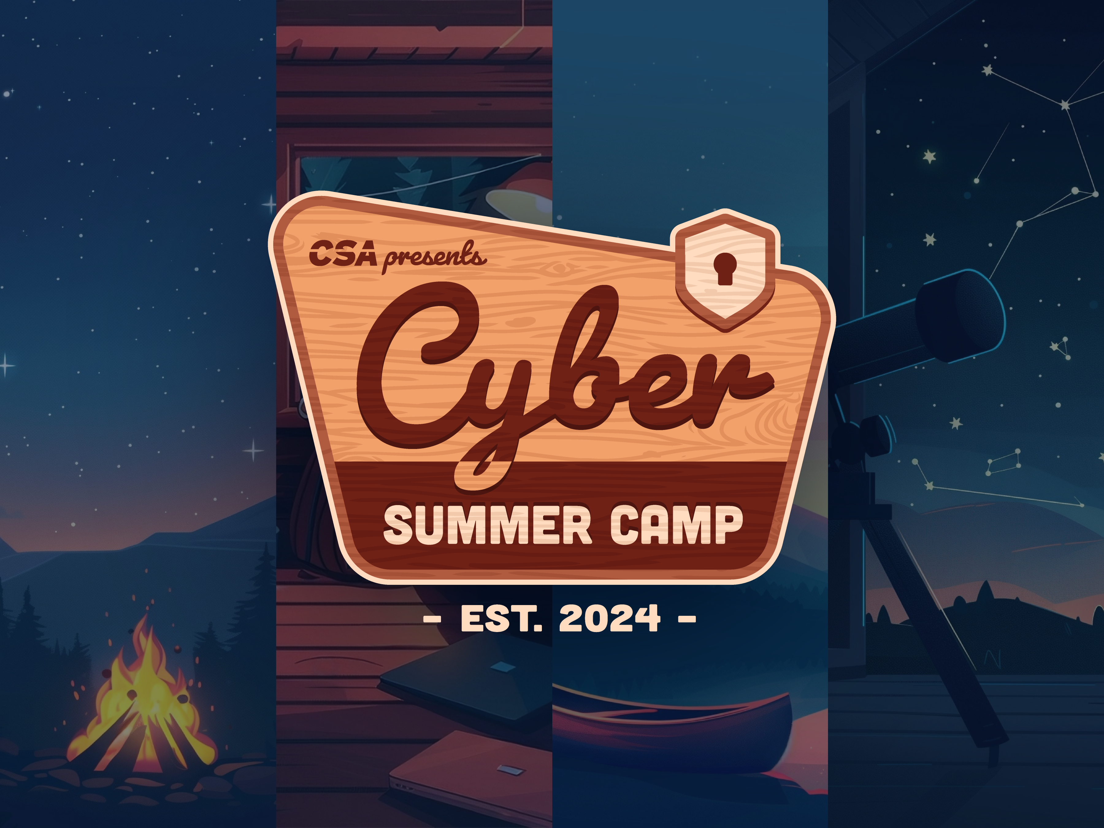 Cyber Summer Camp badge branding camp cyber cybersecurity logo postcard summer summer camp