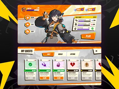 Brutalism Game UI anime design game game ui game ui ux illustration moba mobile game