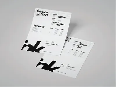 INK Studios - Invoice & Receipt a4 branding design document freelance graphic design invoice logo stationary ui