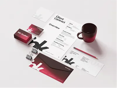 INK Studios - Stationary a4 branding brochure business card design freelance gradient graphic design moder red stationary