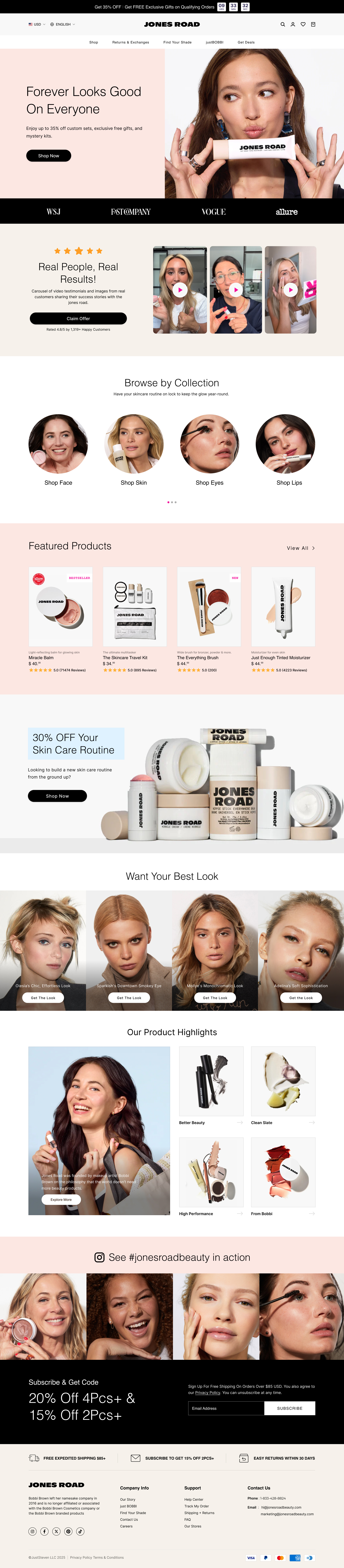 Shopify Homepage Redesign ecommerce landing page makeup mobile responsive redesign shopify home page skin care ui web app