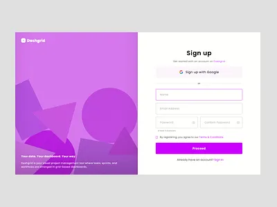 Dashgrid Sign-up page #DailyUI-001 design graphic design landingpage loginpage signinpage signuppage typography ui ux webdesign website