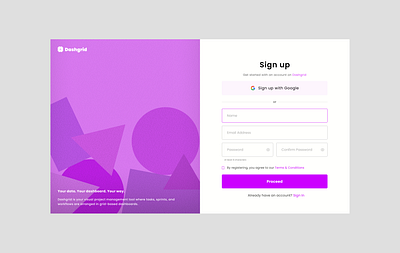 Dashgrid Sign-up page #DailyUI-001 design graphic design landingpage loginpage signinpage signuppage typography ui ux webdesign website