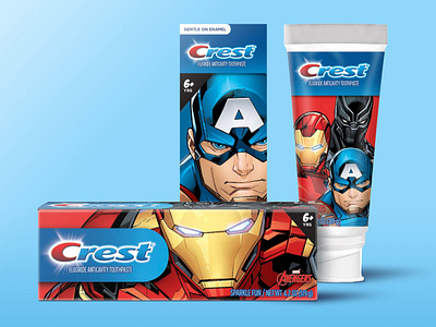 Crest Avengers Oral Care avengers child children design graphic design identity kid kids licensed licensing oral care package package design toothpaste youth