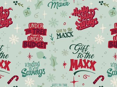 TJ Maxx 2022 Holiday Campaign Wrapping Paper art direction branding campaign design drawing gradient holiday illustration illustrative script illustrator lettering pattern design playful retro retro type script trending typography vector