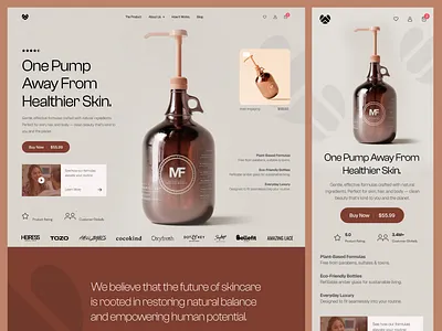 Beauty Ecommerce Landing Page amber glass beauty product landing page clean beauty website cosmetics design ecommerce face wash homepage landing page organice product perfume plant based skincare shopify skin care skincare product skincare website store web web design website