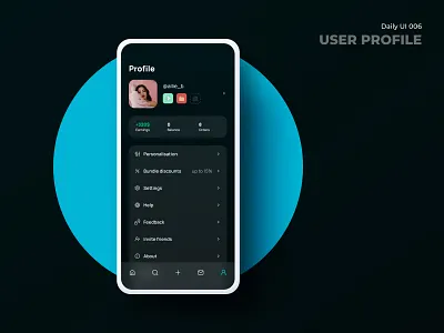Daily UI 006 - User Profile dailyui dark theme mobile profile ui user