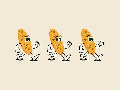 Bread Walking Illustration animation bakery branding bread cafe character food graphic design illustration logo mascot walking