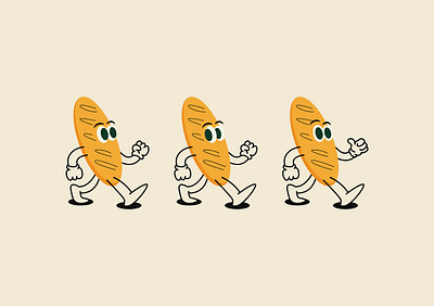 Bread Walking Illustration animation bakery branding bread cafe character food graphic design illustration logo mascot walking