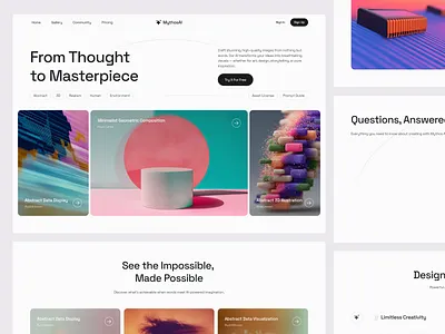 Mythos AI - Design Section 3d 3d illustration ai clean creative design landing page minimal minimalist modern saas startup tech ui ui design ux web app web design