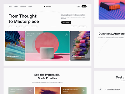 Mythos AI - Design Section 3d 3d illustration ai clean creative design landing page minimal minimalist modern saas startup tech ui ui design ux web app web design