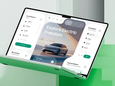 Electric Car Rental UI – Foldable Dashboard with AI Assistant app branding design ev interface logo orizon design ui uiux