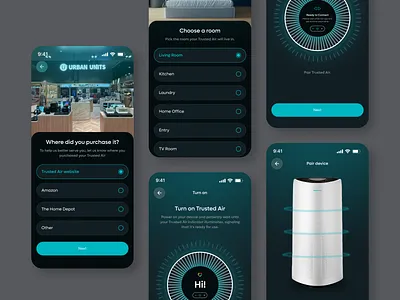 Air purifier mobile app air air purifier app app design connected device design fresh health home minimal quality quick clean smart home ui ux virtual room vr