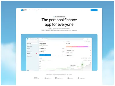 Lumen - Finance Tracker Landing Page bank budgeting buget clean finance finance app management minimalism saas saving tracker tracking transactions trasnfer ui uiux ux wallet web design