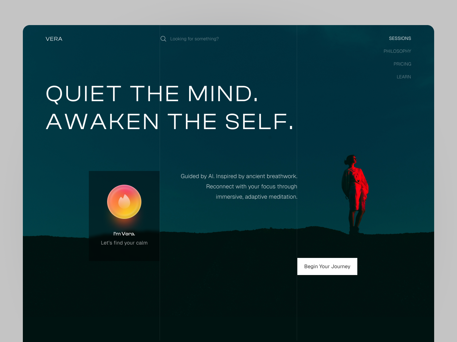AI Meditation Website - Vera above the fold ai ai design chill design graphic design hero landing landing page landing page design meditation mind mindfull orb ui ui ux web web design website website design