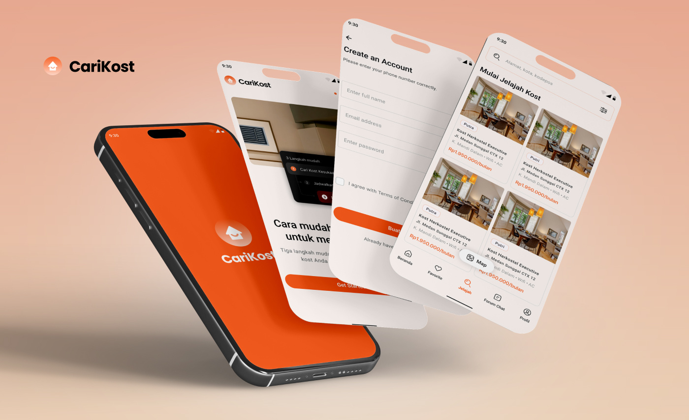 CariKost: A Trusted Boarding House Search Application branding graphic design logo ui