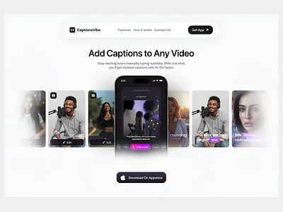 AI Captions App/Header Section/Landing page app design design figma landing page landing pages saas section ui ui design uiux web design website design