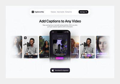 AI Captions App/Header Section/Landing page app design design figma landing page landing pages saas section ui ui design uiux web design website design