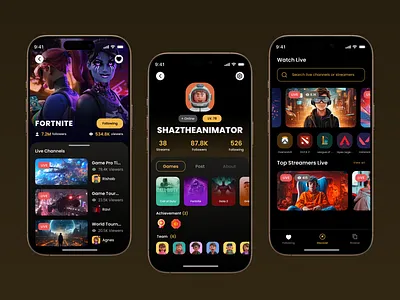 Livee - Game Streaming Mobile App android app design discoard fifa game game game of thorns gameapp design gaming gaming app gaming mascot gaming mobile app gamingapp ios app design live app live show live stream live streaming live video mobile app watching