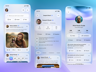 Knowledge Platform App | Modern Learning & Community Experience app concept app design clean ui community app education app ios app knowledge app learning app mobile mobile app mobile app design modern design profile page uiux