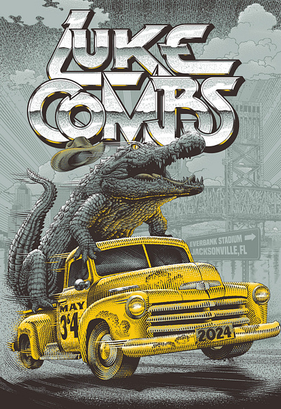 Luke Combs Jacksonville adobe creative cloud gig poster jacksonville lettering luke combs music poster vector illustration