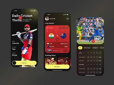 Sports App | Live Cricket Scores app app design cricket app cricket ui live cricket score live score app match tracker mobile app mobile app design modern app sportapp sports app sports mobile app sports ui design sports uiux