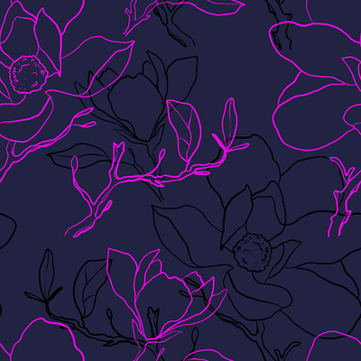 Neon Flowers on Dark. Seamless pattern blue fabric fashion floral flower pattern seamless textile