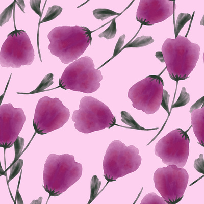 Watercolor Violet Flowers With Leaves. Seamless pattern fabric fashion flower pattern seamless textile violet watercolor