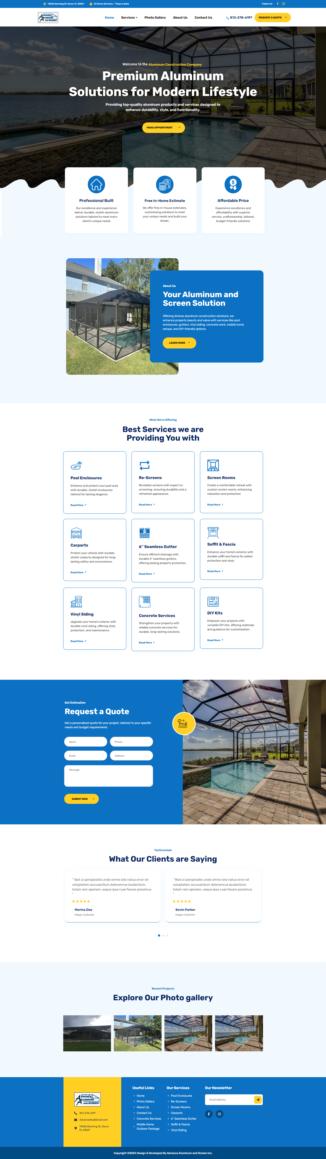 Professional Aluminum Service Website Design — Advance Aluminum branding landingpage ui uiuxdesign webdesign webxpart