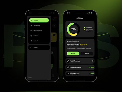 POS Mobile App - Affiliates Screen analytics android app application business buy customer dark design ios mobile payment point of sale pos sales ui