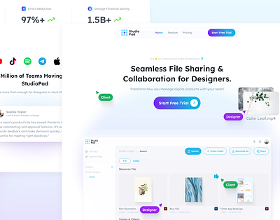 Studiopad - Cloud storage website design b2c backswitch clean design cloud cloud storage cloud storage website cloud storage website design digital product figma framer fun design responsive studiopad ui ux web web design website website design