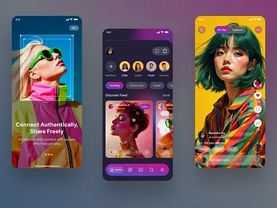 Social Media Mobile App app colorful design mobile screen modern design ondoarding social media ui ux