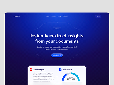 AI-Powered Document Insights – Landing Page ai blue chart dark docs documents landing web
