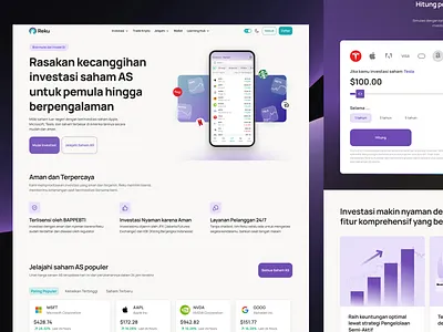 Reku - US stock landing page design b2c backswitch clean design digital product figma landing page professional design real project reku responsive trading landing page ui us stock us stock landing page us stock landing page design us stock website ux web design website