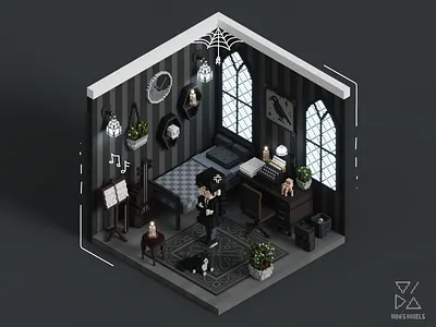 Wednesday Addams Voxel Room 3d art fanart isometric magicavoxel voxel voxel art voxel character wednesday addams wednesday room