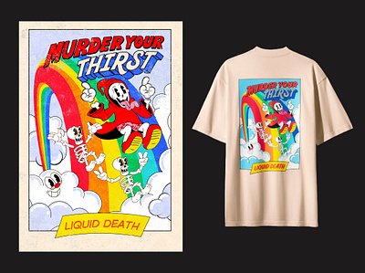 T-shirt design for "Liquid Death" 1930 1930s apparel branding cartoon character design illustration liquid death mascot merch old cartoon old school reaper t shirt tee vintage water