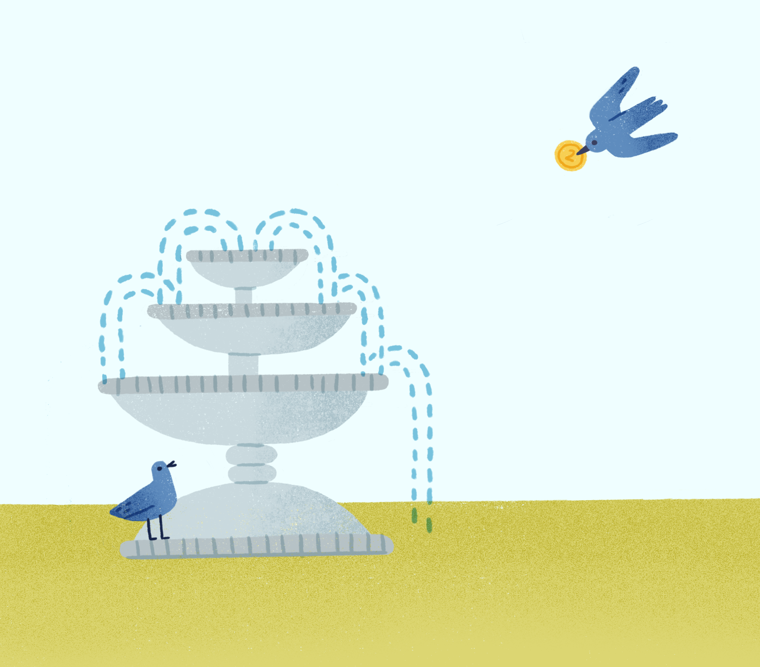 For Good Luck bird coin fountain illustration luck park procreate texture water