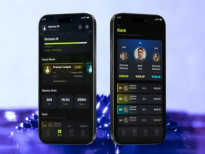 Football Gaming App – Leaderboard & Ranking UI Design interface mobile product service startup ui ux web